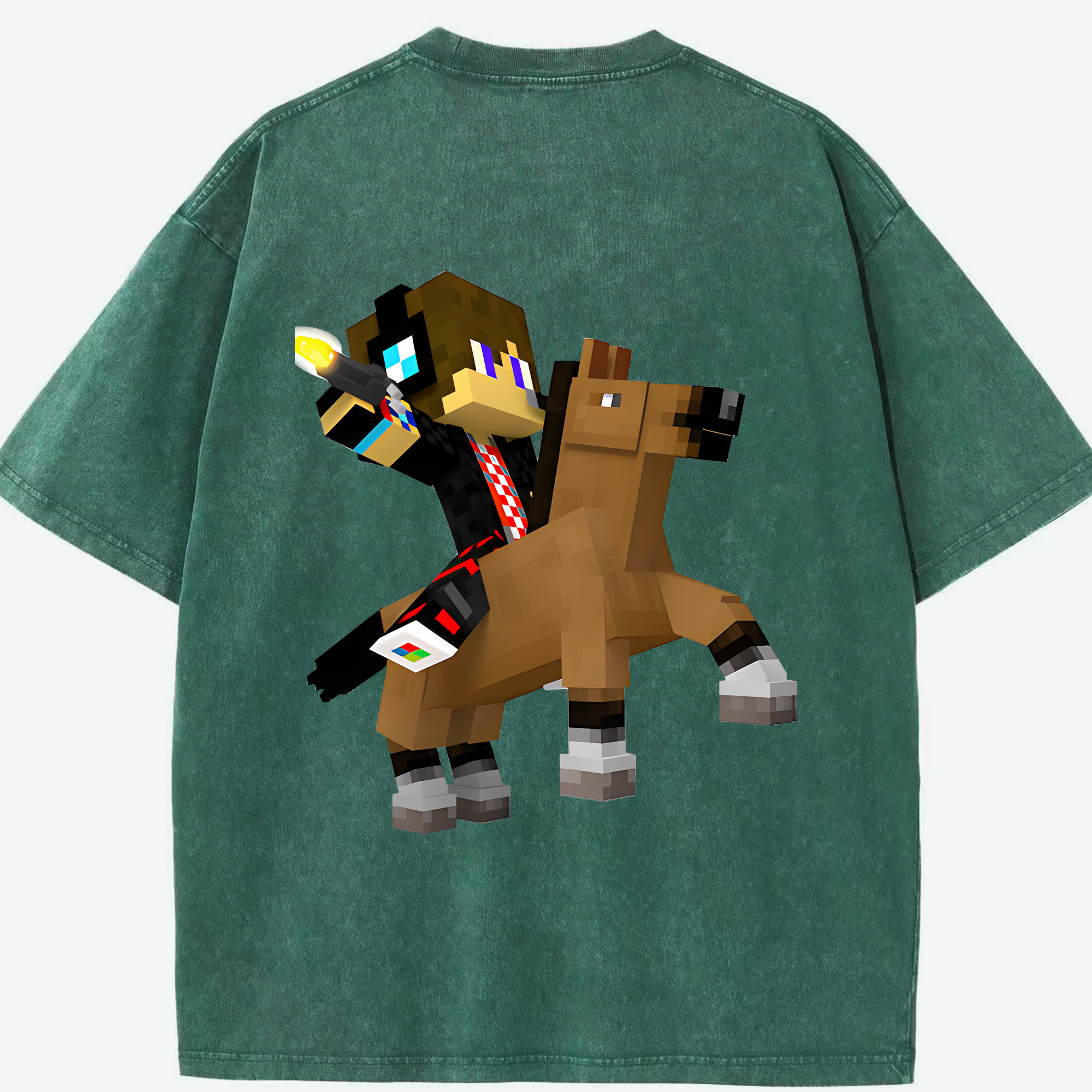 （画像用） マインクラフト ブロックの世界 Minecraft MC Block world 綿100% ヴィンテージ風 半袖Tシャツ（背面プリント）